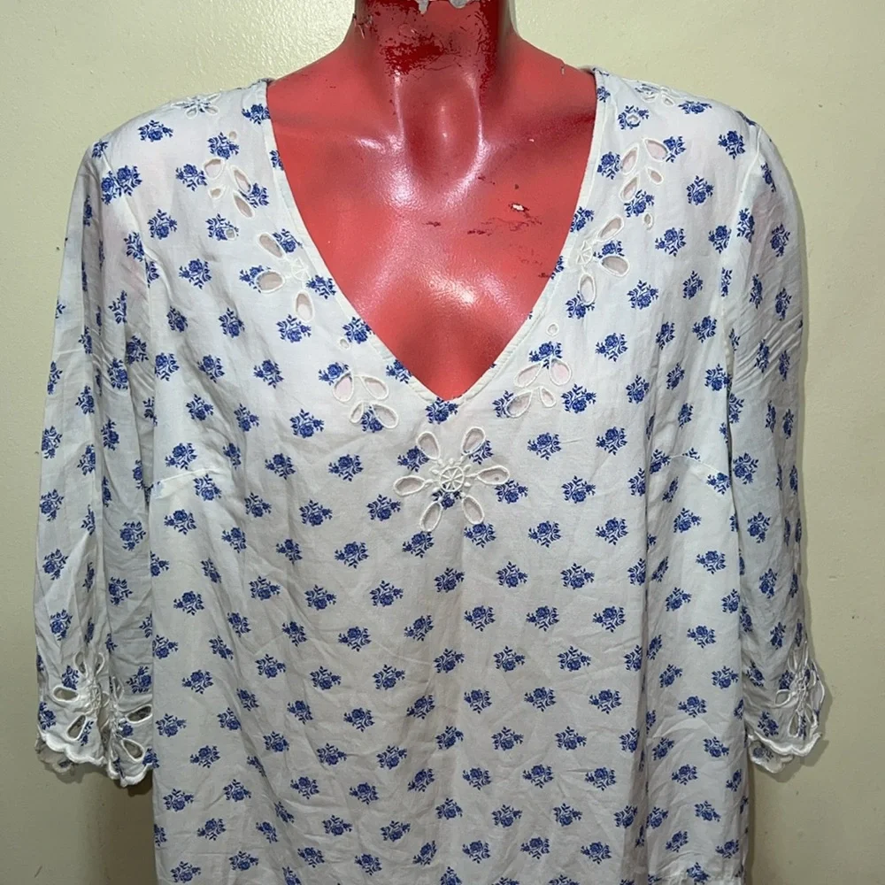 Anthropologie Cream and Blue Floral Dress - Picture 3 of 5